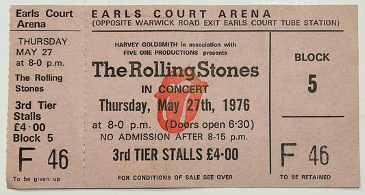 Rolling Stones Original Unused Concert Ticket Earl’s Court London 27th May 1976