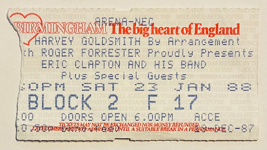Eric Clapton Original Used Concert Ticket NEC Arena Birmingham 23rd Jan 1988