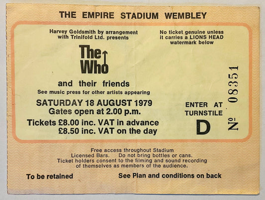 Who AC/DC Stranglers Original Used Concert Ticket Empire Stadium Wembley London 1979