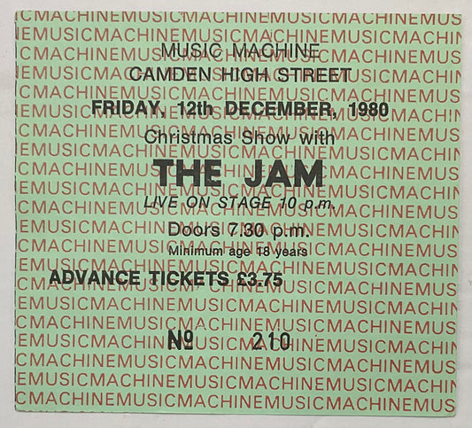Jam Original Used Concert Ticket Music Machine London 12th Dec 1980