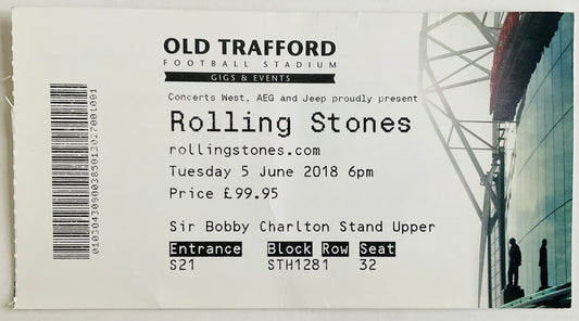 Rolling Stones Original Unused Concert Ticket Old Trafford Manchester 5th Jun 2018