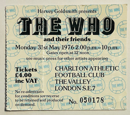 Who Original Used Concert Ticket Charlton Athletic Football Club 31st May 1976