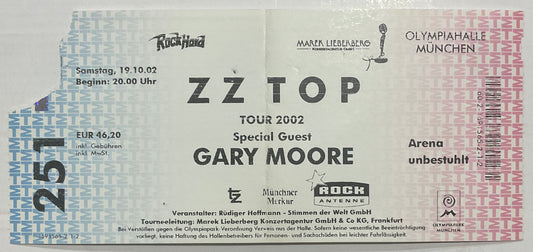 ZZ Top Gary Moore Original Used Concert Ticket Olympiahalle Munich 19th Oct 2002