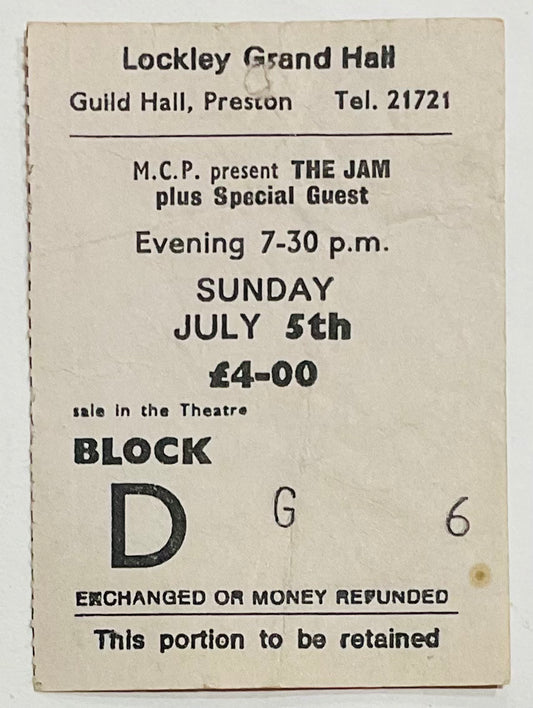 Jam Original Used Concert Ticket Guildhall Preston 5th Jul 1981