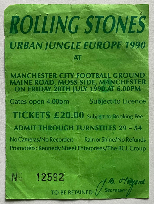Rolling Stones Original Used Concert Ticket Manchester City Football Ground 20th Jul 1990
