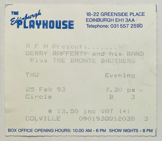 Gerry Rafferty Original Used Concert Ticket Edinburgh Playhouse 25th Feb 1993