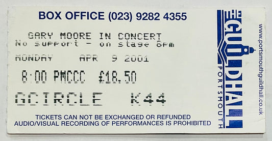 Gary Moore Original Used Concert Ticket Guildhall Portsmouth 9th Apr 2001