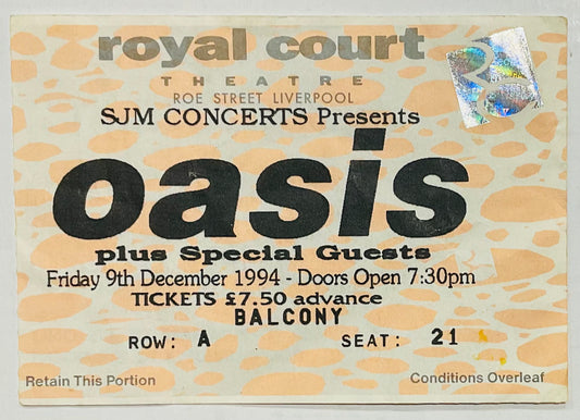 Oasis Original Concert Ticket Royal Court Theatre Liverpool 9th Dec 1994