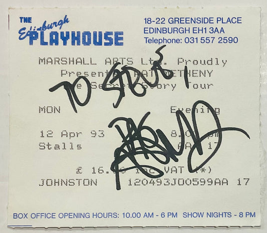 Pat Metheny Original Signed Used Concert Ticket Edinburgh Playhouse 12th Apr 1993