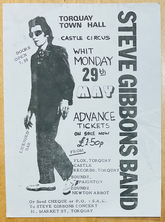 Steve Gibbons Band Original Concert Handbill Flyer Town Hall Torquay 29th May 1978