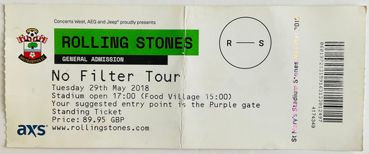 Rolling Stones Original Unused Concert Ticket St. Mary’s Stadium Southampton 29th May 2018