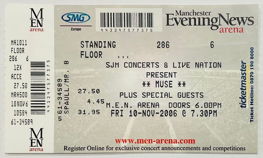 Muse Original Unused Concert Ticket MEN Arena Manchester 10th Nov 2006