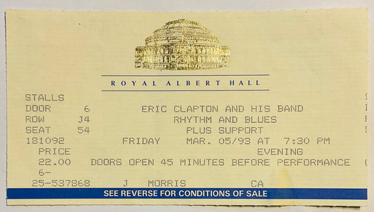 Eric Clapton Original Used Concert Ticket London 5th March 1993