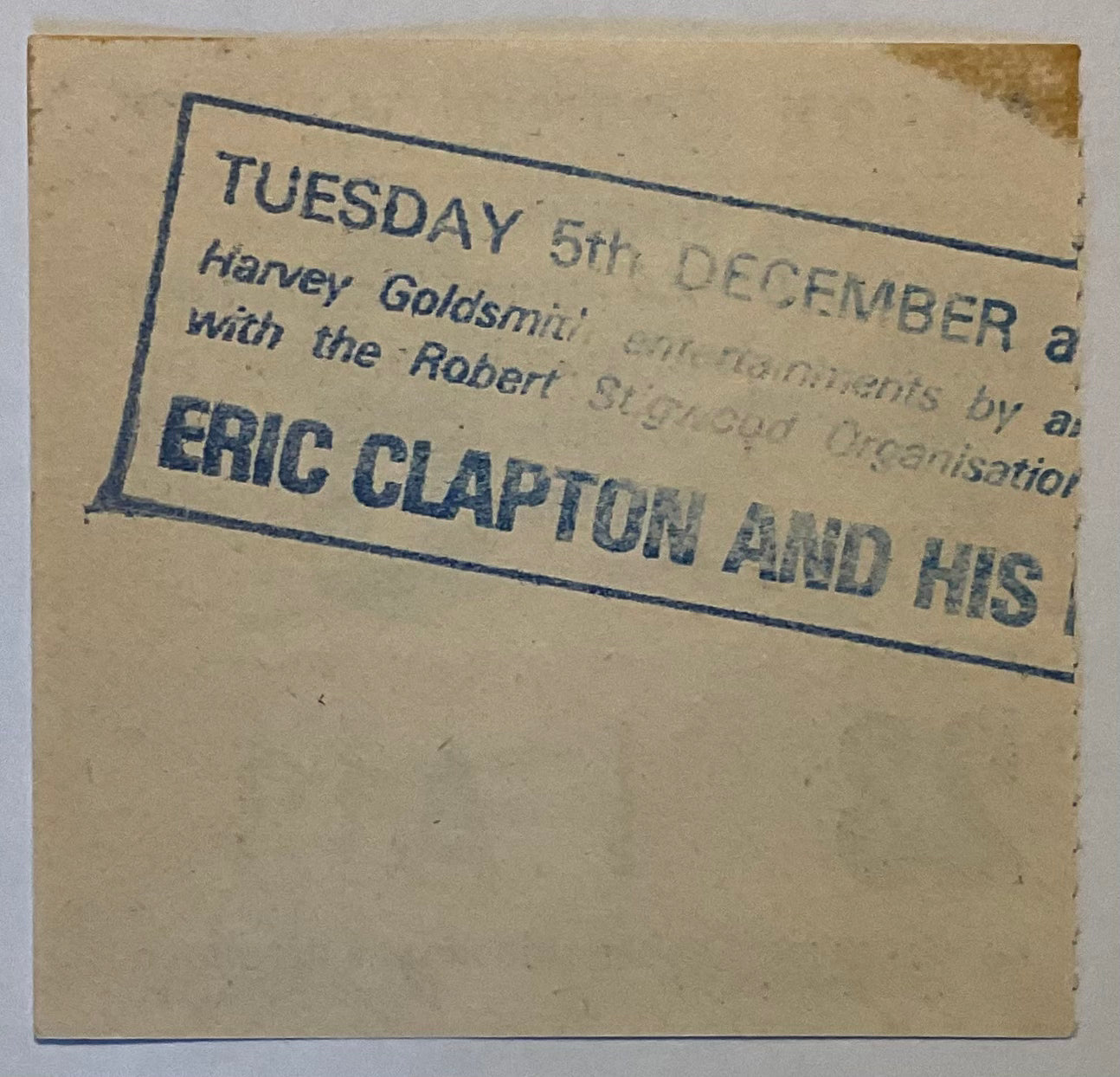Eric Clapton Original Used Concert Ticket Hammersmith Odeon London 5th Dec 1978
