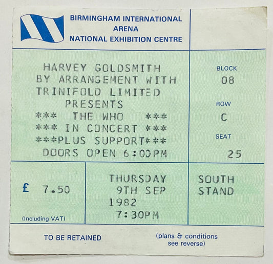 Who Original Used Concert Ticket NEC Arena Birmingham 9th Sep 1982