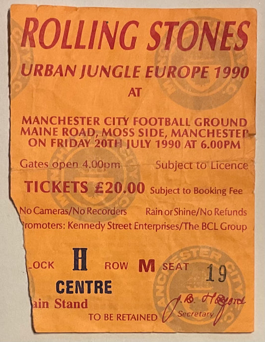 Rolling Stones Original Used Concert Ticket Manchester City Football Ground 20th Jul 1990