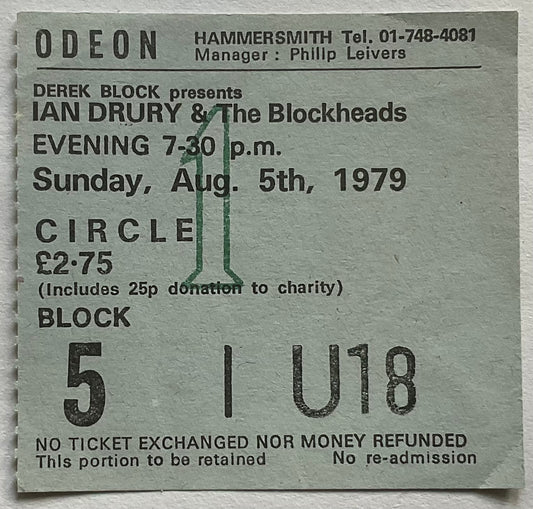Ian Dury Original Concert Ticket Hammersmith Odeon London 5th Aug 1979