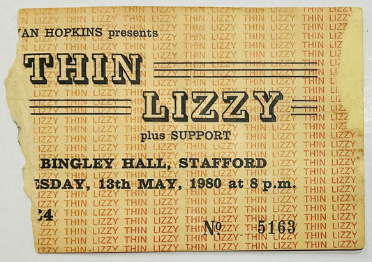 Thin Lizzy Original Used Concert Ticket Bingley Hall Stafford 1980