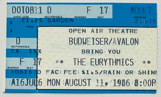 Eurythmics Original Used Concert Ticket San Diego State University 11th Aug 1986