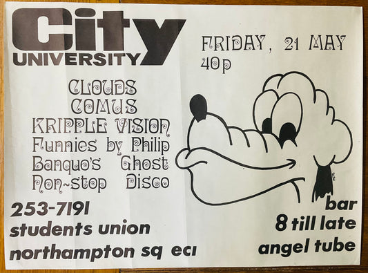 Clouds Co mus Original Concert Tour Gig Poster City University London 21st May 1971