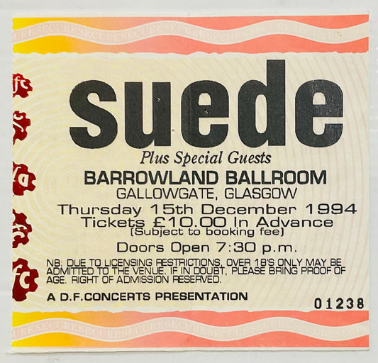 Suede Original Used Concert Ticket Barrowland Ballroom Glasgow 15th Dec 1994