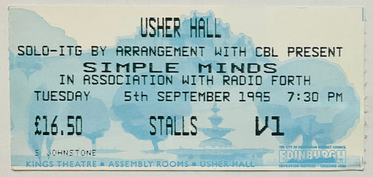 Simple Minds Original Used Concert Ticket Usher Hall Edinburgh 5th Sep 1995
