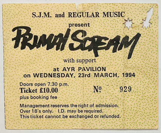 Primal Scream Original Used Concert Ticket Ayr Pavilion 23rd Mar 1994