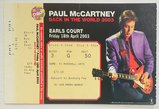 Beatles Paul McCartney Original Unused Concert Ticket Earls Court London 18th Apr 2003