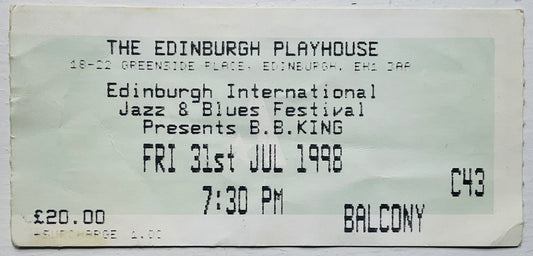 B.B. BB King Original Used Concert Ticket Edinburgh Playhouse 31st Jul 1998
