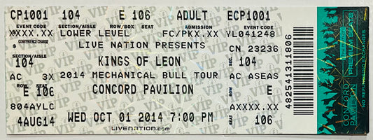Kings of Leon Original Unused Concert Ticket Concord Pavilion 1st Oct 2014