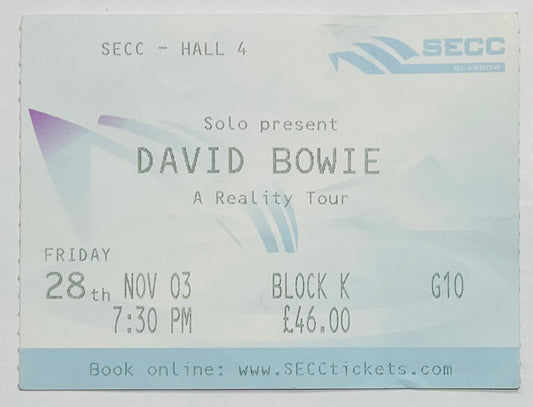 David Bowie Original Used Concert Ticket SECC Glasgow 28th Nov 2003