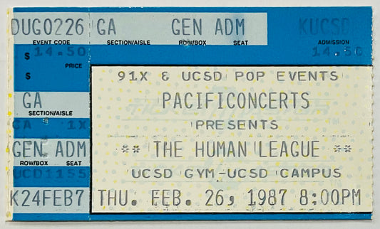 Human League Original Used Concert Ticket UCSD Gymnasium La Jolla 26th Feb 1987