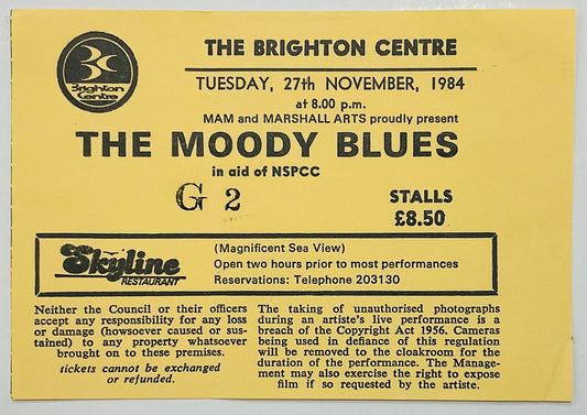 Moody Blues Original Used Concert Ticket Brighton Centre 27th Nov 1984