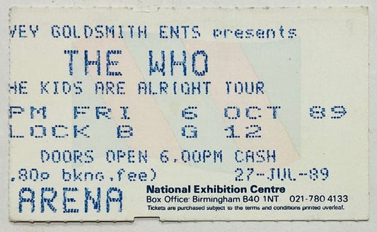 Who Original Used Concert Ticket NEC Arena Birmingham 6th Oct 1989