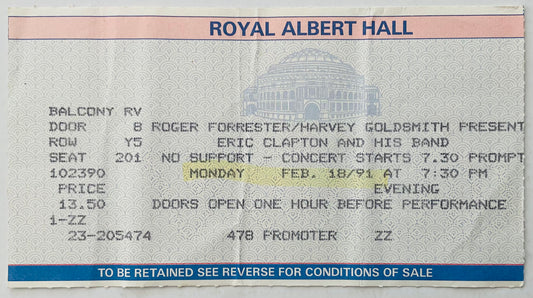 Eric Clapton Original Used Concert Ticket Royal Albert Hall London 18th Feb 1991