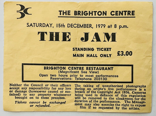 Jam Original Used Concert Ticket Brighton Centre 15th Dec 1979