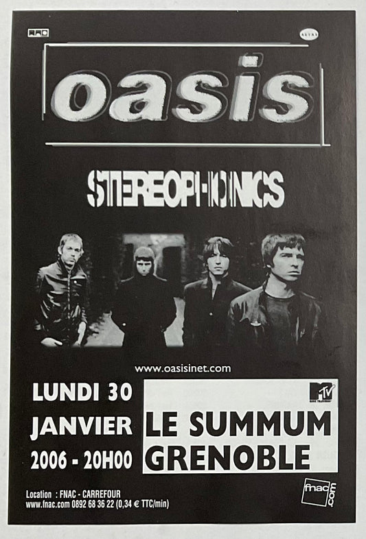 Oasis Stereophonics Original Concert Handbill Flyer Le Summum Grenoble 30th Jan 2006