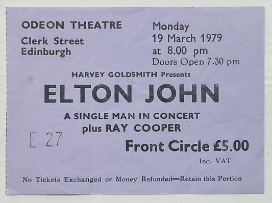 Elton John Original Used Concert Ticket Odeon Theatre Edinburgh 19th Mar 1979