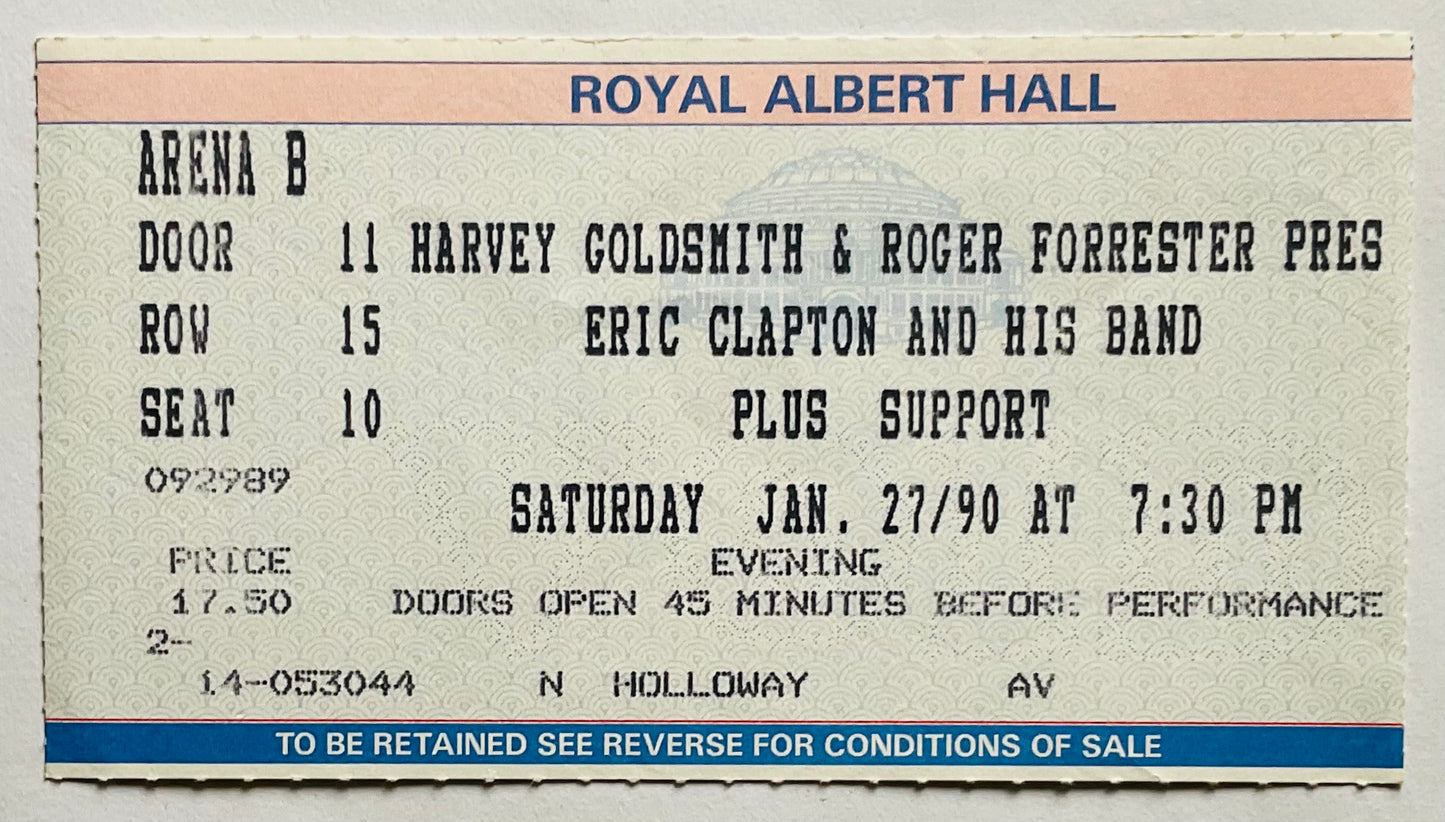Eric Clapton Original Used Concert Ticket Royal Albert Hall London 27th Jan 1990