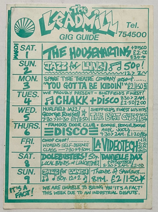 Housemartins Original Concert Handbill Flyer Leadmill Sheffield 1st March 1986