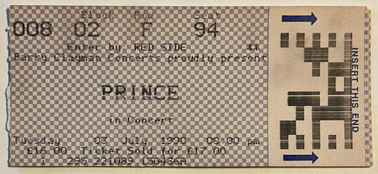 Prince Original Used Concert Ticket Wembley Arena London 3rd July 1990