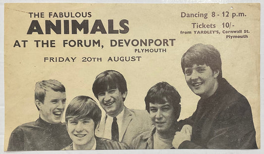 Animals Original Concert Handbill Flyer Forum Devonport Plymouth 20th Aug 1965