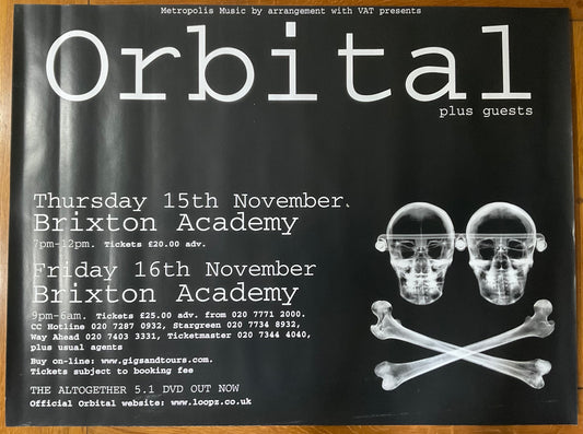 Orbital Original Concert Tour Gig Poster Brixton Academy London 15th/16th Nov 2001