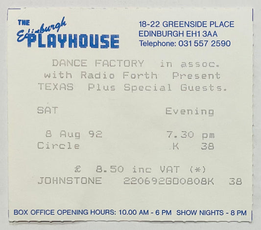 Texas Original Used Concert Ticket Edinburgh Playhouse 8th Aug 1992