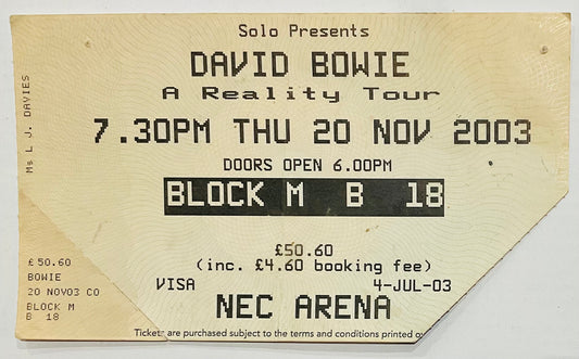 David Bowie Original Used Concert Ticket NEC Arena Birmingham 20th Nov 2003