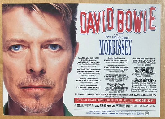 David Bowie Morrissey Original Concert Handbill Flyer Outside Tour 1995