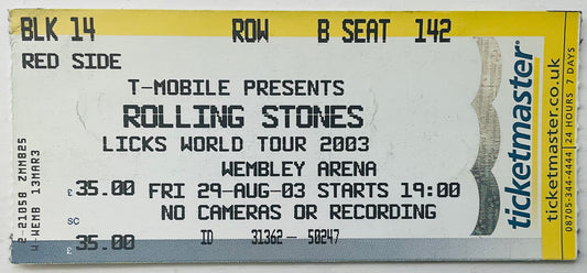 Rolling Stones Original Used Concert Ticket Wembley Arena London 29th Aug 2003