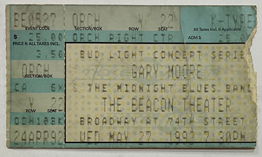 Gary Moore Original Used Concert Ticket Beacon Theater New York 27th May 1992