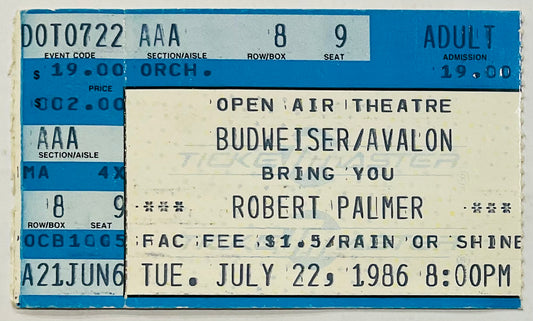 Robert Palmer Original Used Concert Ticket San Diego State University 22nd Jul 1986