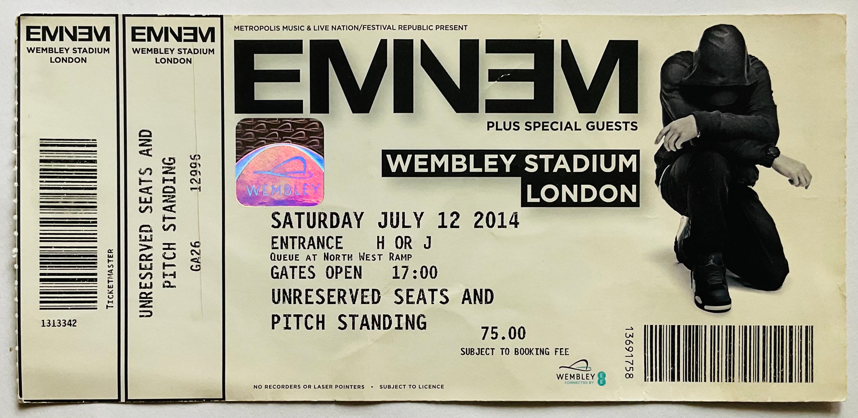 Eminem Original Unused Concert Ticket Wembley Stadium London 12th July